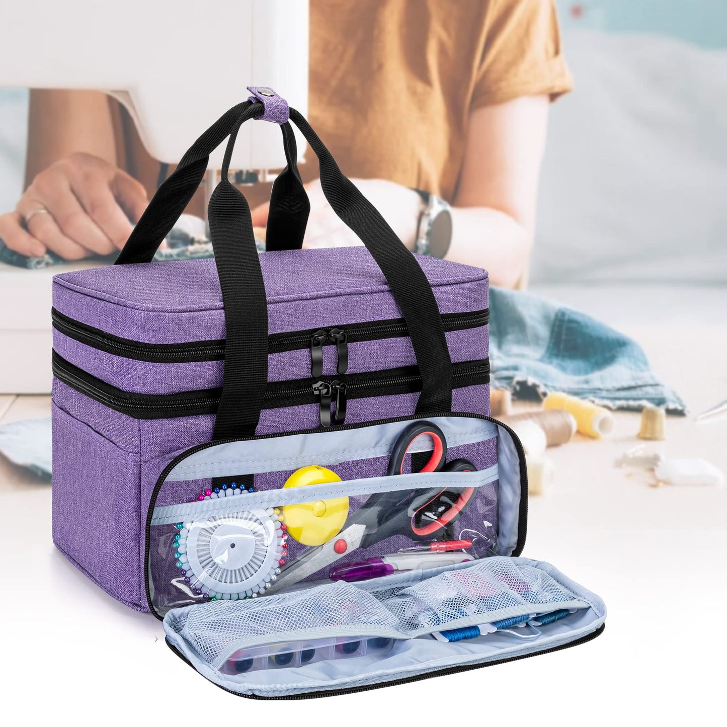 BAFASO Double Layer Sewing Accessories Organizer, Purple