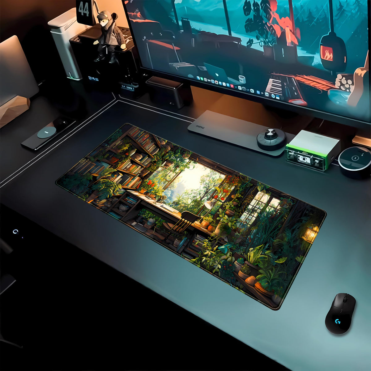 Green Kawaii Desk Mat Plant Floral Mouse Pad Cute XL Large Desk Pad Gaming Mousepad Lofi Desk Matt