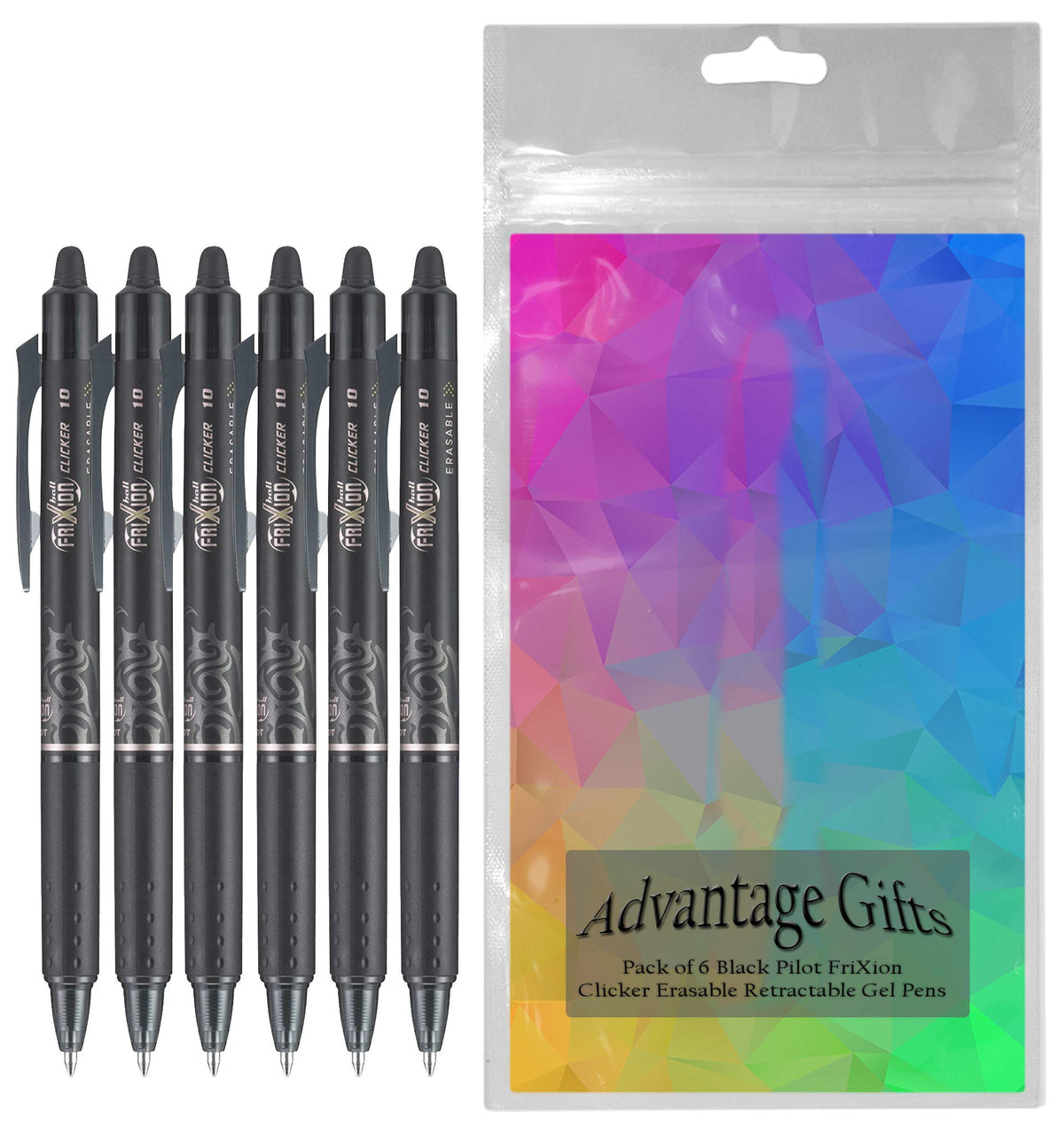 Clicker Retractable Erasable Gel Pen, Black, Bold Point, 6-pk;