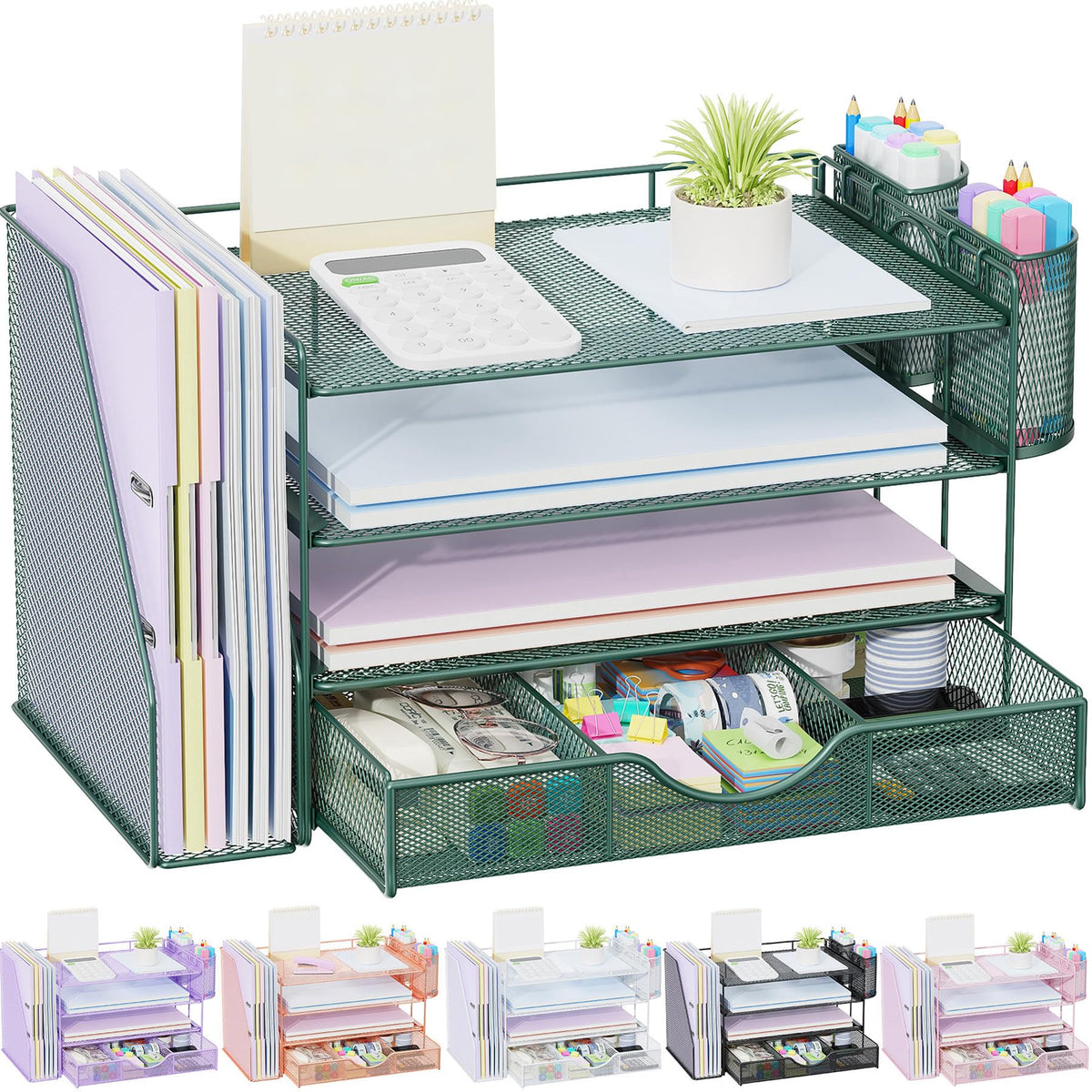 gianotter 4-Tier Desk Organizer with Drawers, File Holders, Letter Trays and Pen Holders