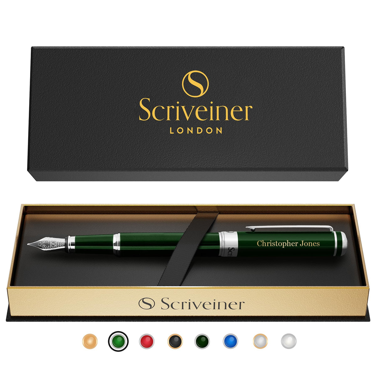 Scriveiner Personalized British Racing Green Fountain Pen - Stunning Green Lacquer Luxury Pen