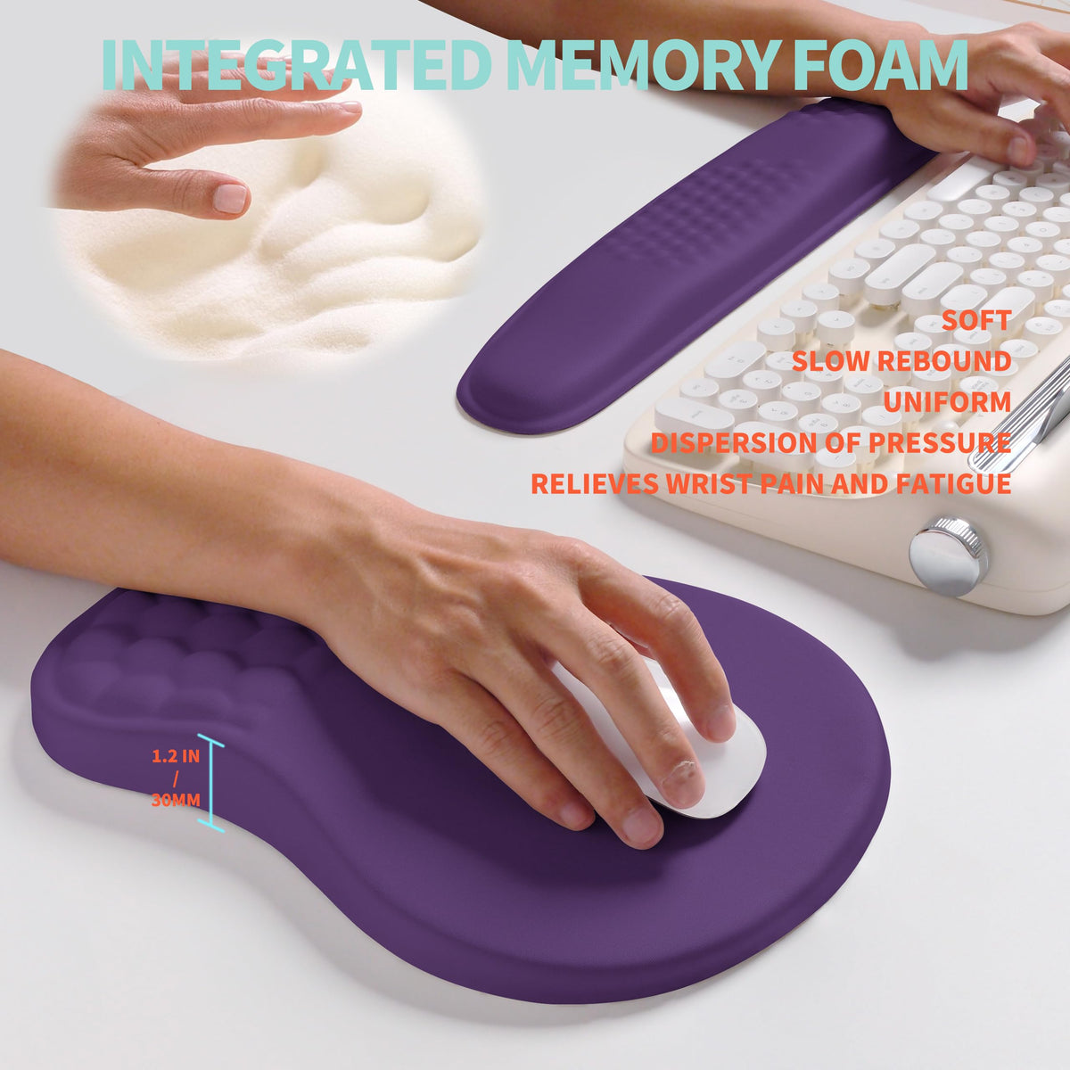 KUOSGM 2-in-1 Ergonomic Set, Wave Rise Keyboard Wrist Rest and Massage Bulge Slope Mouse Pad Wrist