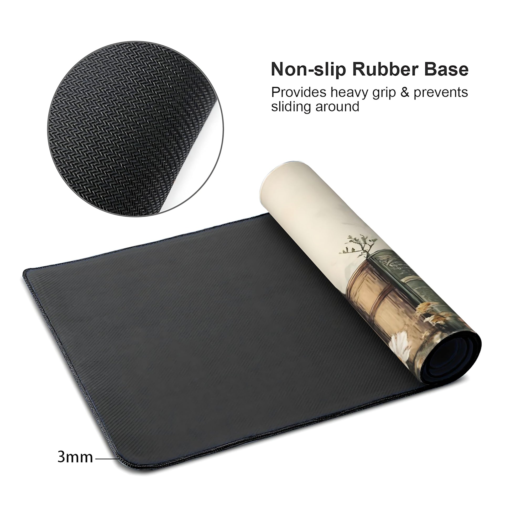 Floral Aesthetic Book Gaming Mouse Pad, Beige Vintage Botanical Desk Mat with Anti-Slip Base &