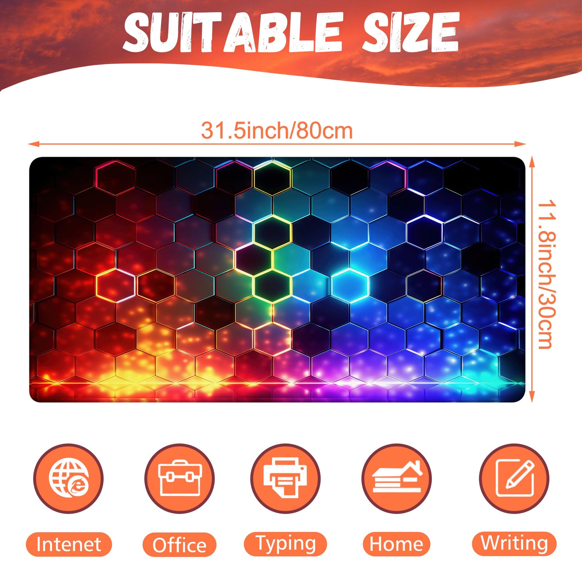 KOAIWPAE Desk Mat, Colorful Honeycomb Technology Desk Pad,Hexagonal Honeycomb Large Gaming Mouse
