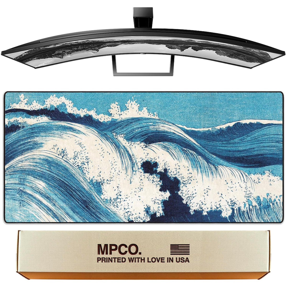 MPCO. Ocean Waves Gaming Desk Pad, 36" x 17" Duraglyde Non-Slip Desk Mat