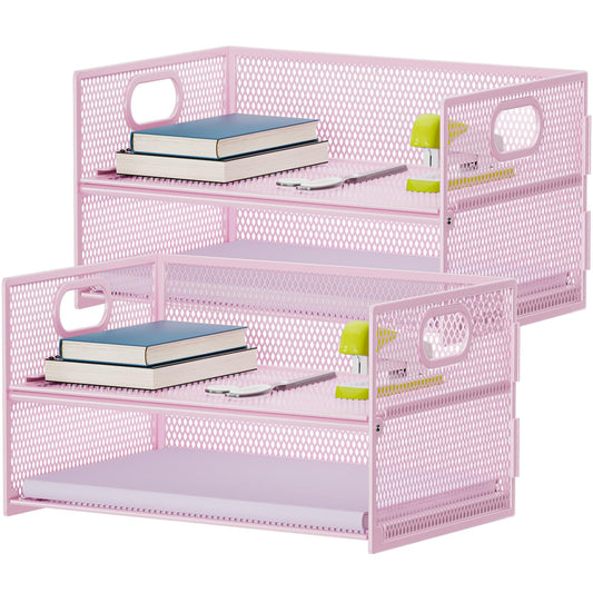 Marbrasse 2 Tier Paper Organizer Letter Tray, Mesh File Organizer with Handle, Paper Sorter Desk