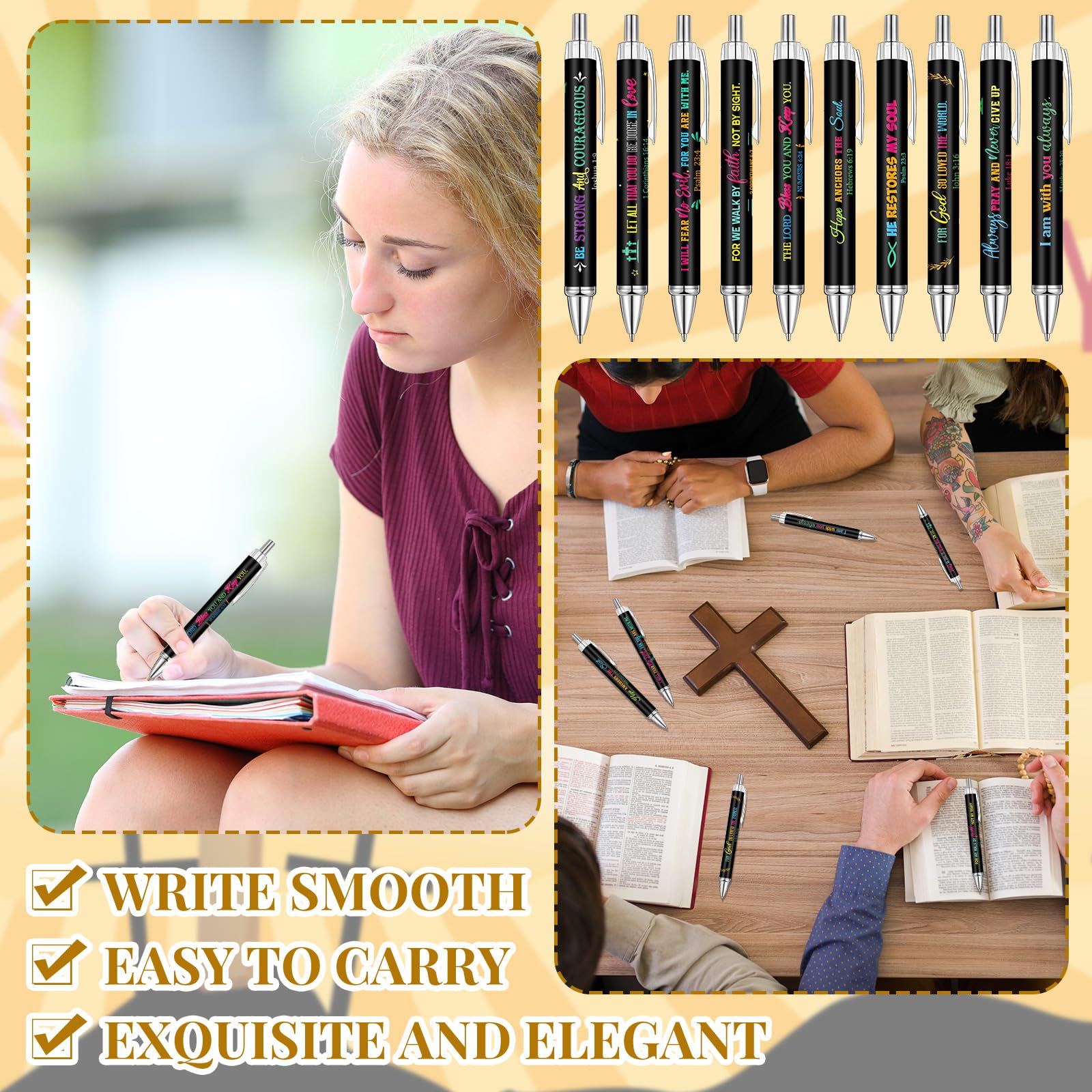 Qeeenar 50 Pcs Bible Verse Pens Christian Gift,Black Background Style