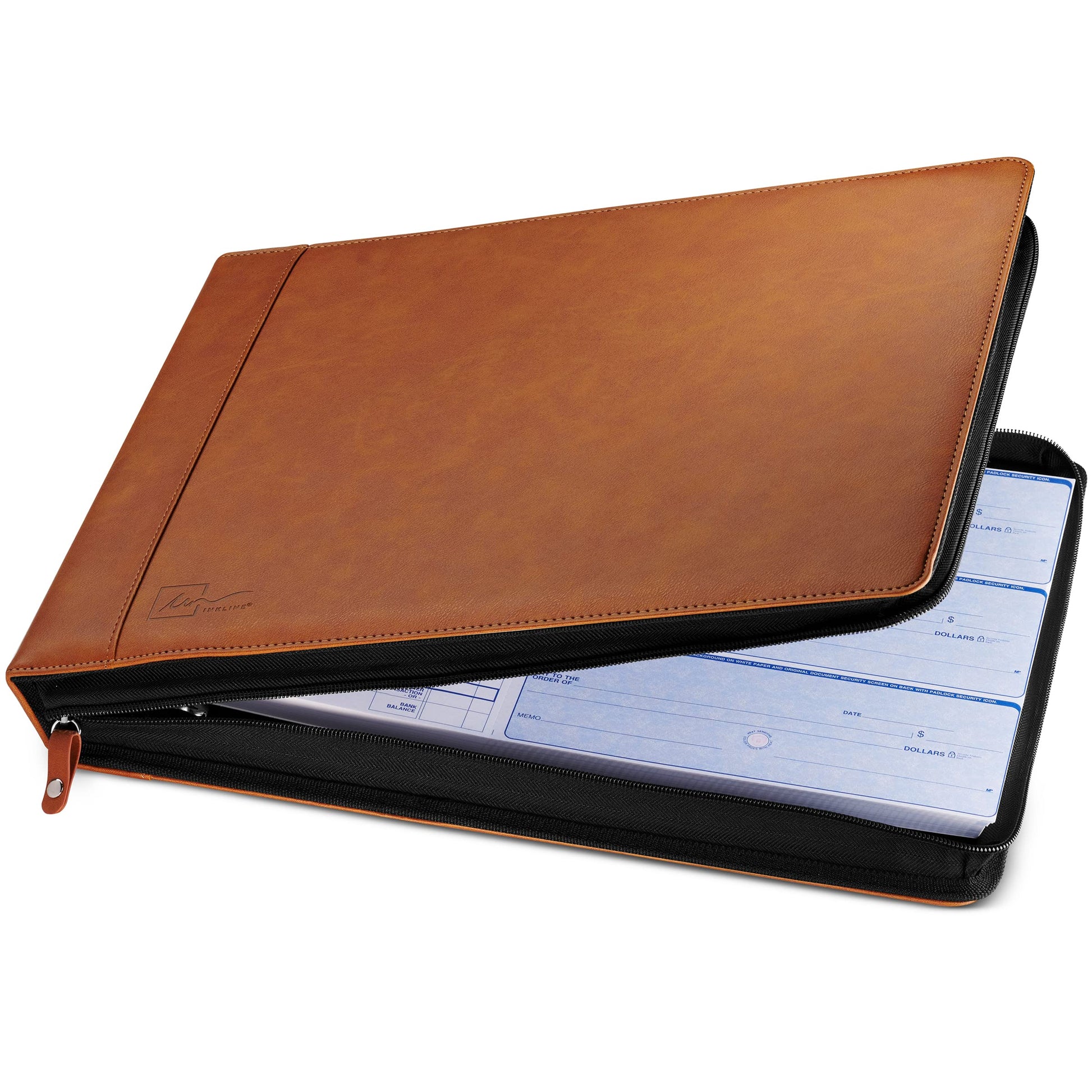 Inkline 7 Ring Check Binder Portfolio -Professional PU Leather Binder with Zippered Closure -500