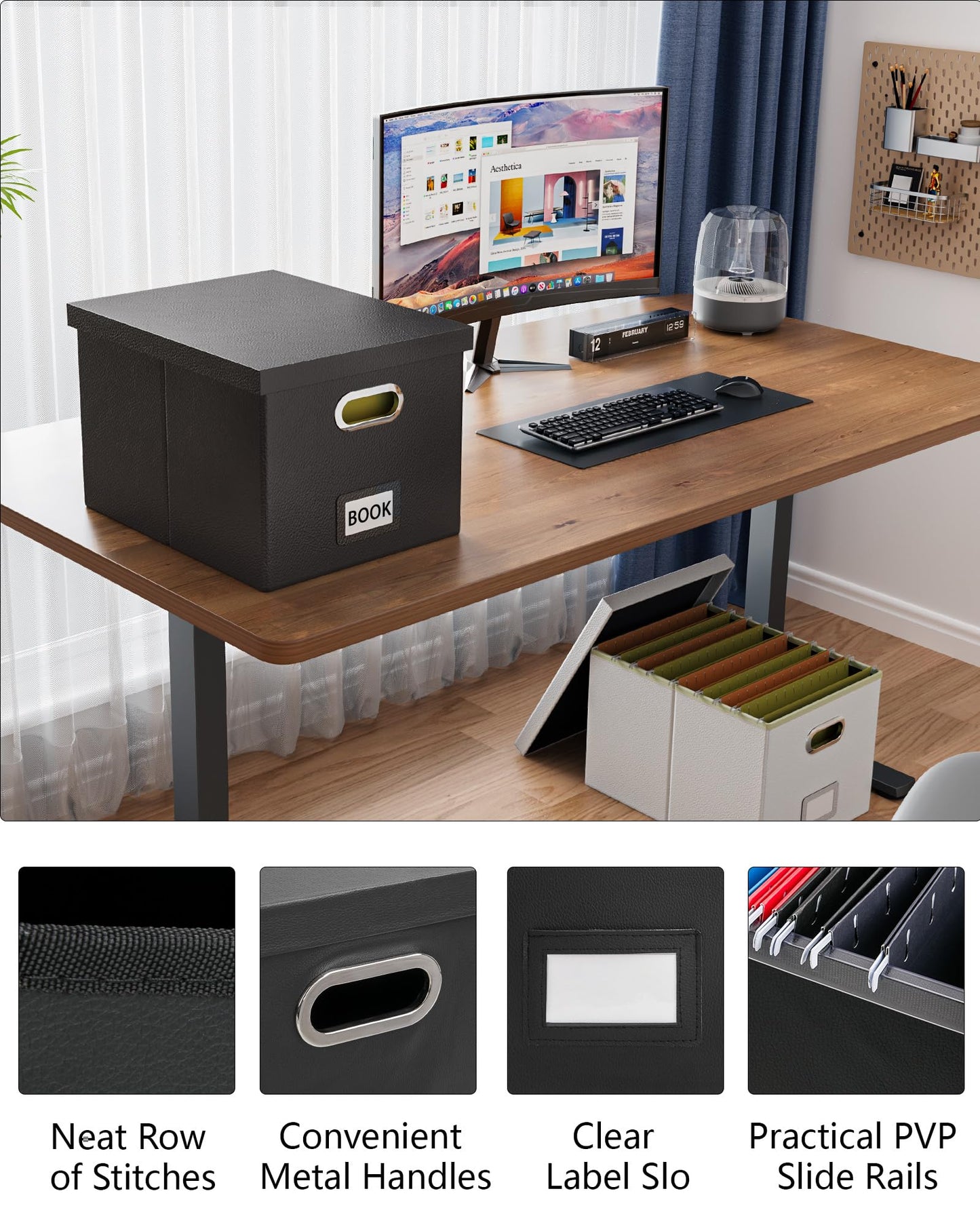2 Pack File Storage Organizer Box, Portable Filing With Lid, Fit for Letter/Legal Folder Storage
