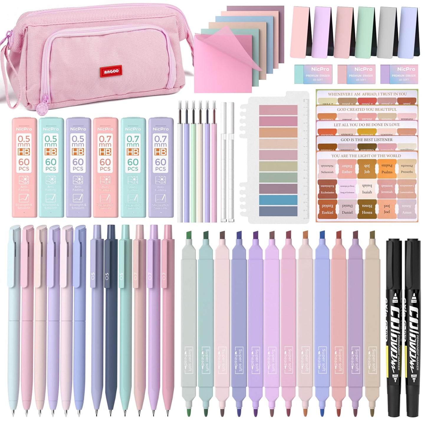 Nicpro 71PCS Aesthetic School Supplies with Pen Case, Bible Study Kit, Pink