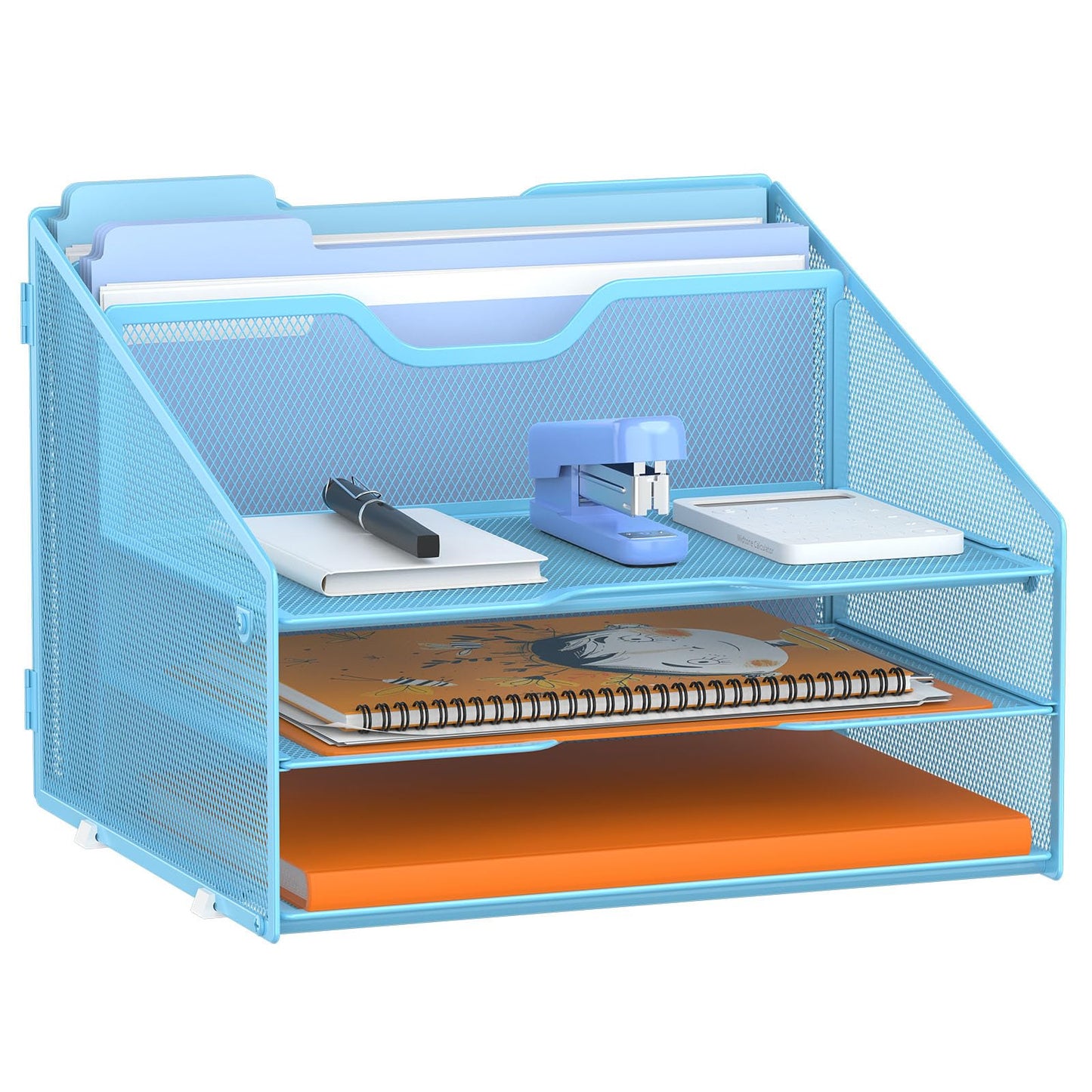 GAWERK Letter Tray Organizer, Mesh Desk File Organizer with 3 Paper Trays and 2 Vertical Upright