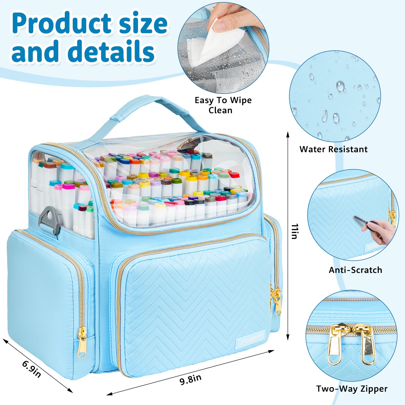 ZIOZERTT Marker Organizer Case for 200+ Markers,Travel Marker Storage Bag with Dividers,Marker