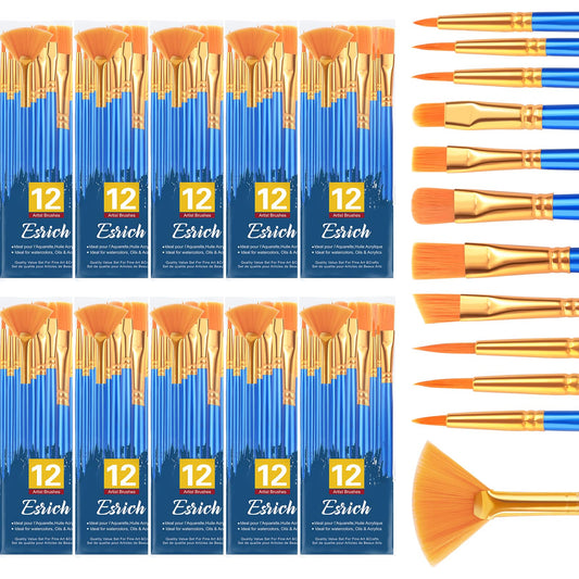 ESRICH Paint Brushes Set, 10Pack 120pcs Nylon Hair Round-Pointed Tip