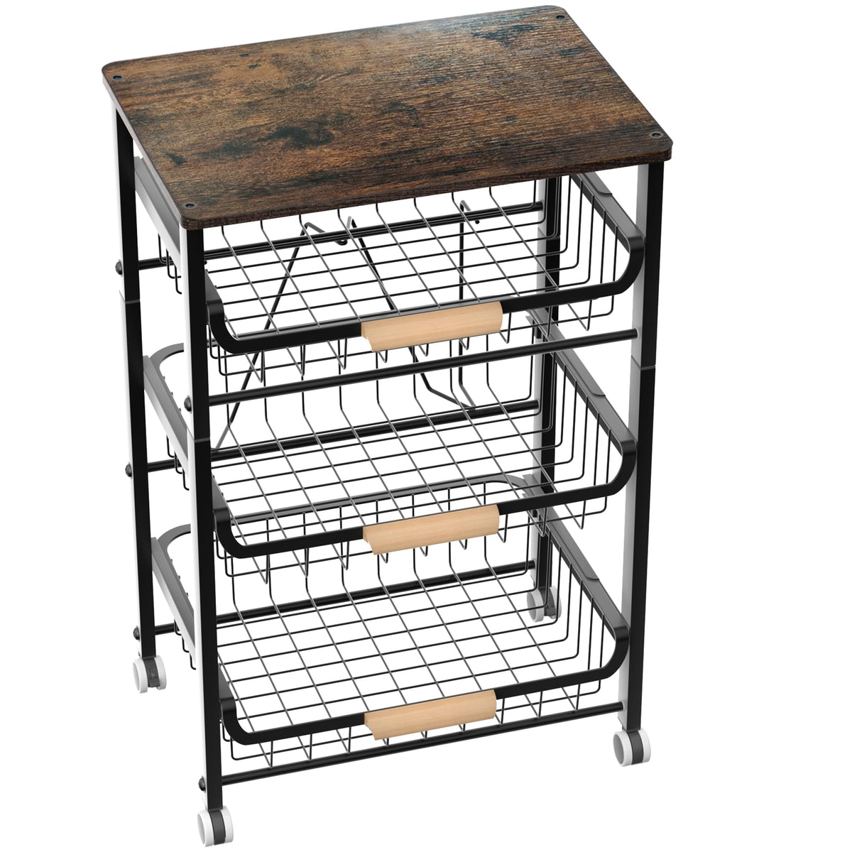 NiuYichee 4-Layer Fruit Basket Kitchen Food Organizer and Rack, Stackable Storage Cart with