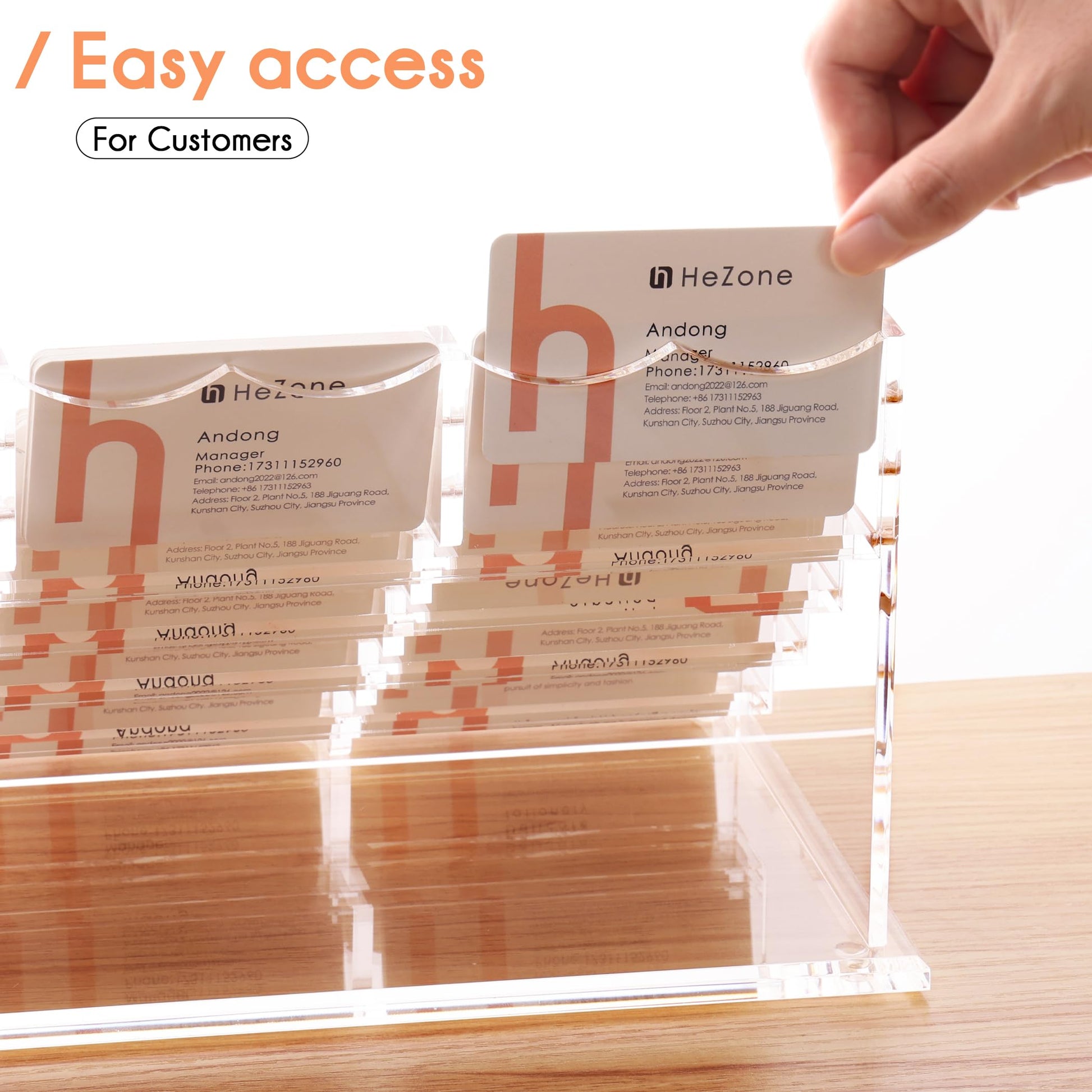 HeZone Business Card Holder for Desk Multiple Cards Display Stand Rack for Women and Men Clear