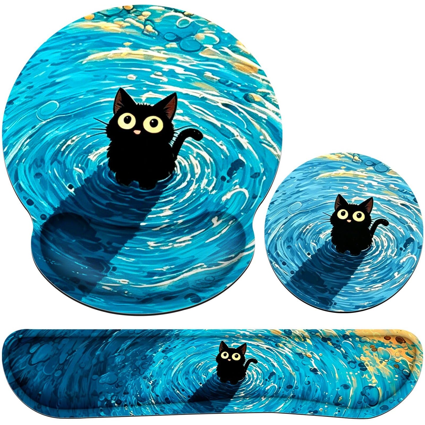 Mouse Pad with Wrist Rest Set, 3-in-1 Wrist Support Mousepad Set, Gaming Mat Pad with Anti-Skid
