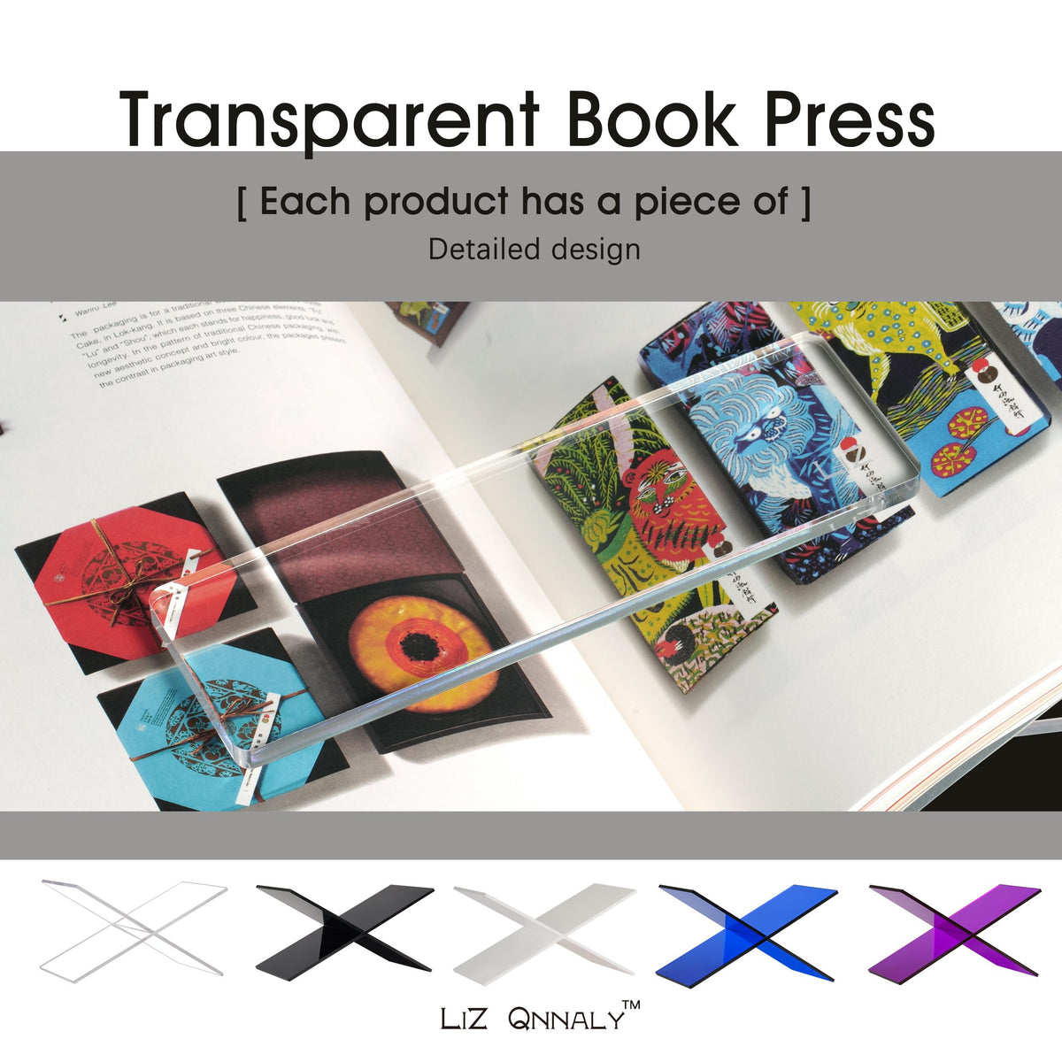 LIZ QNNALY Clear Acrylic Book Holder，Transparency Reading Open Book Stand with Paperweight, Perfect