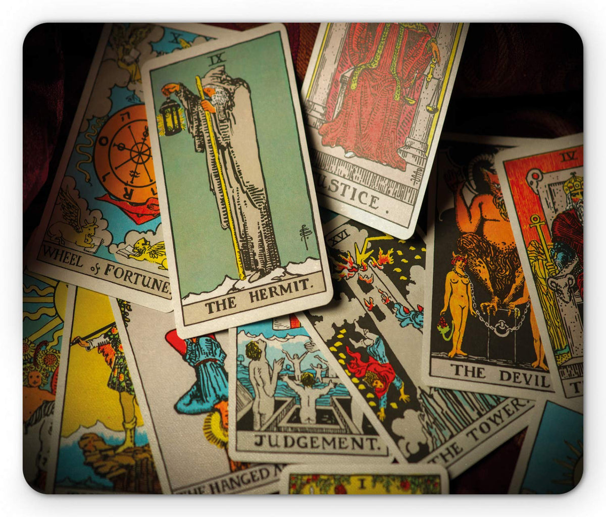 Lunarable Tarot Card Mouse Pad, Pile of Fortune Telling Elements Jumbled Together Fantasy Themes