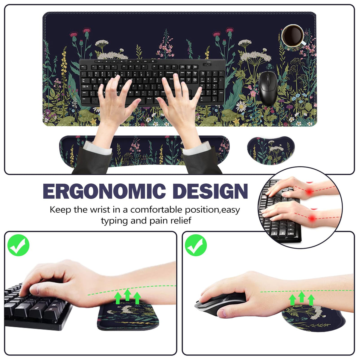 ToLuLu Extended Gaming Mouse Pad, Memory Foam Ergonomic Keyboard Mouse Wrist Rest Support Set