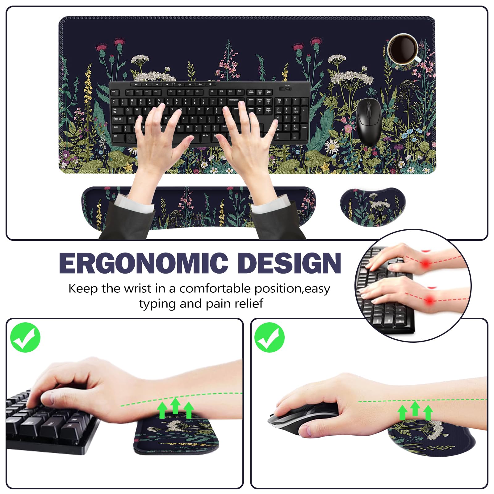 ToLuLu Extended Gaming Mouse Pad, Memory Foam Ergonomic Keyboard Mouse Wrist Rest Support Set
