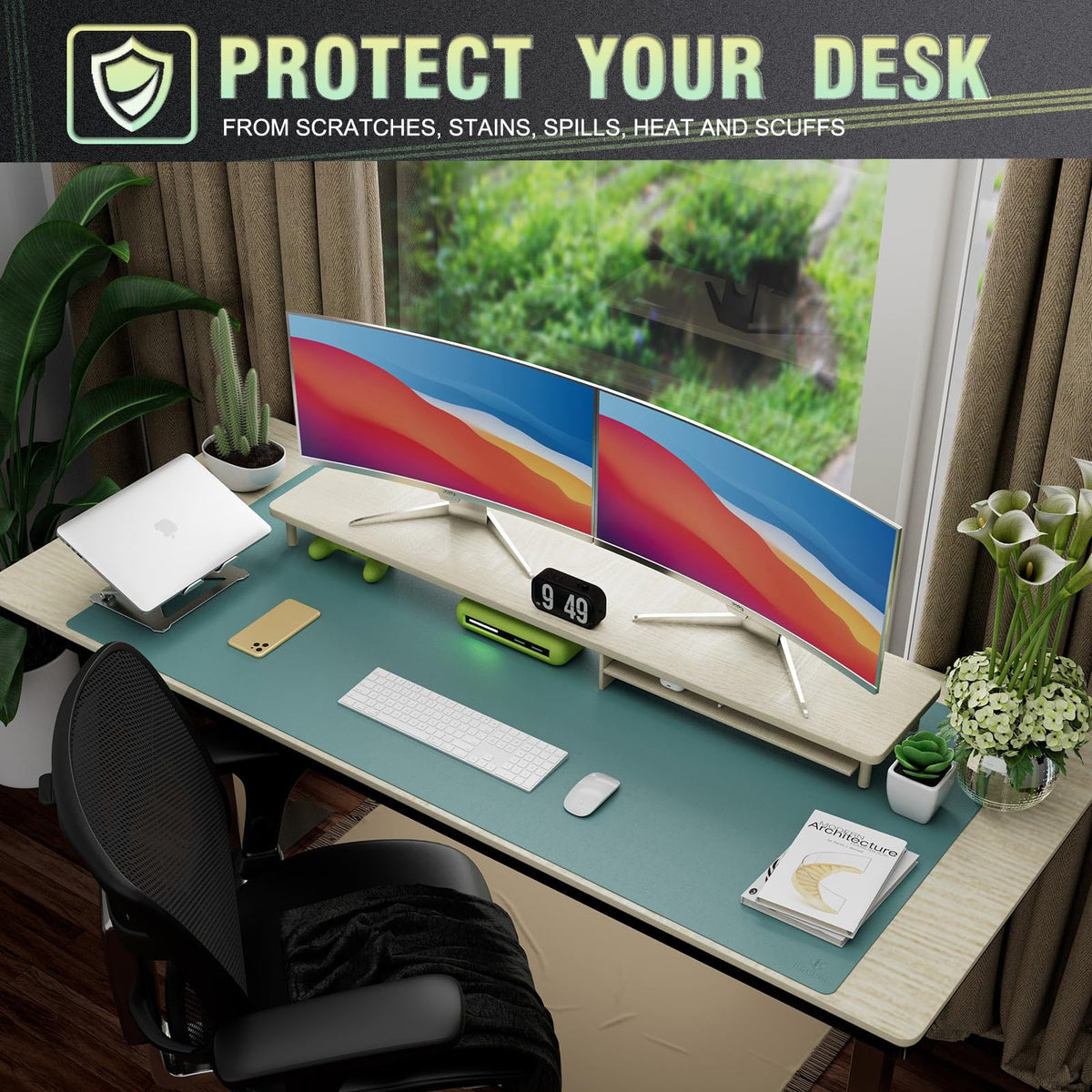 K KNODEL Extra Large Desk Mat, Leather Mouse Pad (47.2"x23.6", Green)