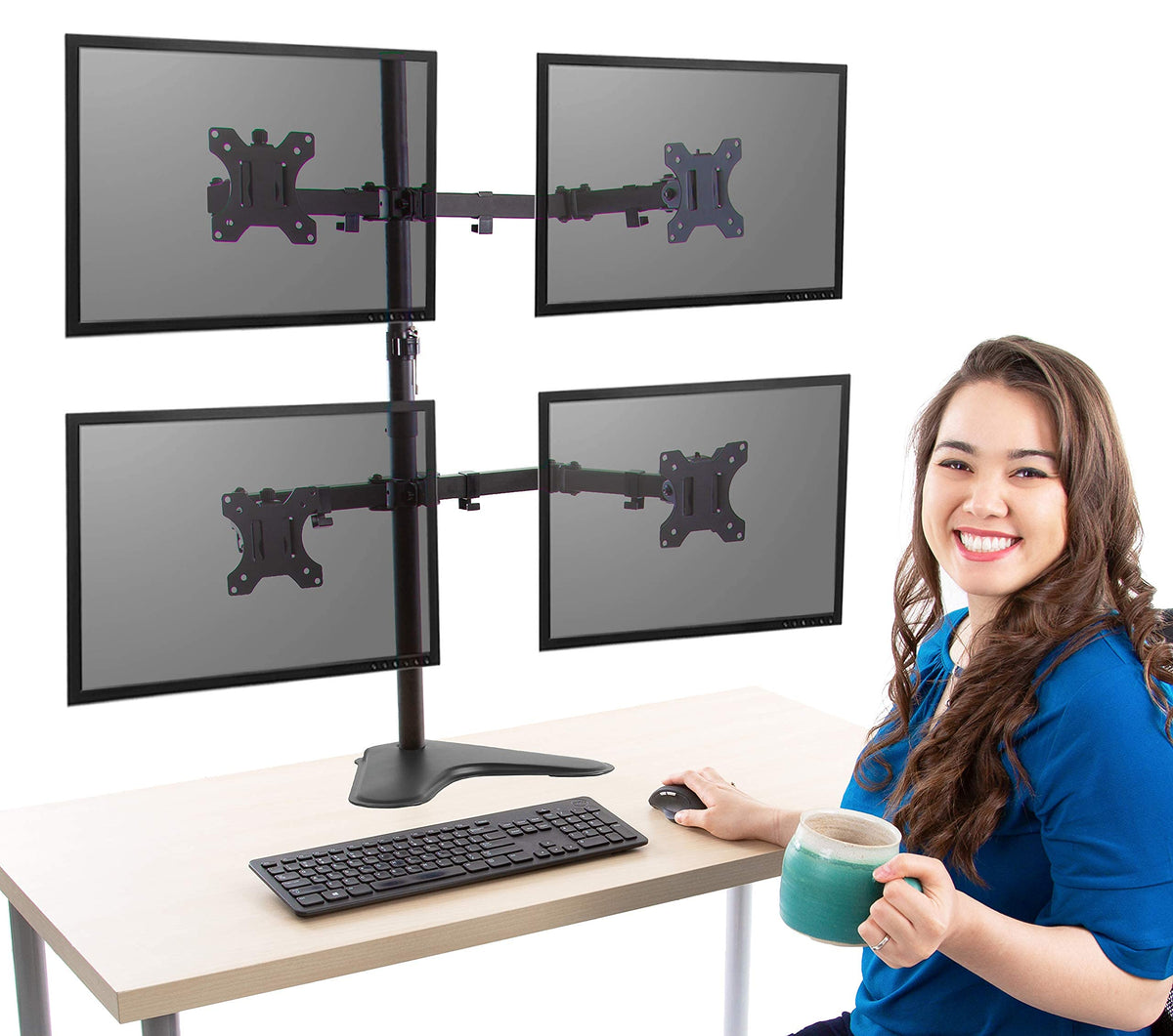 Stand Steady 4-Monitor Mount | Height-Adjustable Stand with Stabilizing Base - Fits Most LCD/LED