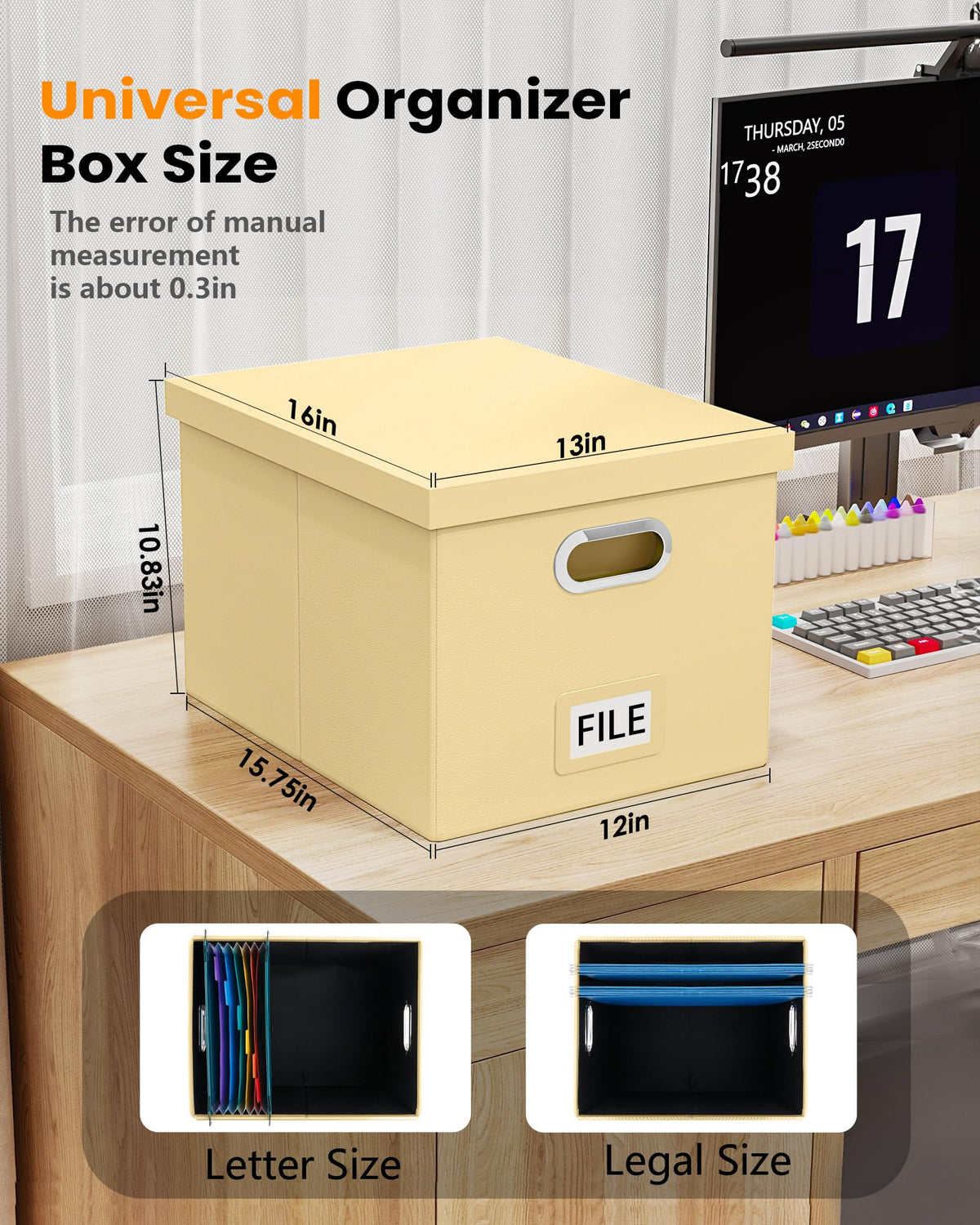 Oterri 2 Pack File Storage Organizer Box, Portable Document Box with Lid,Fit for Letter/Legal File