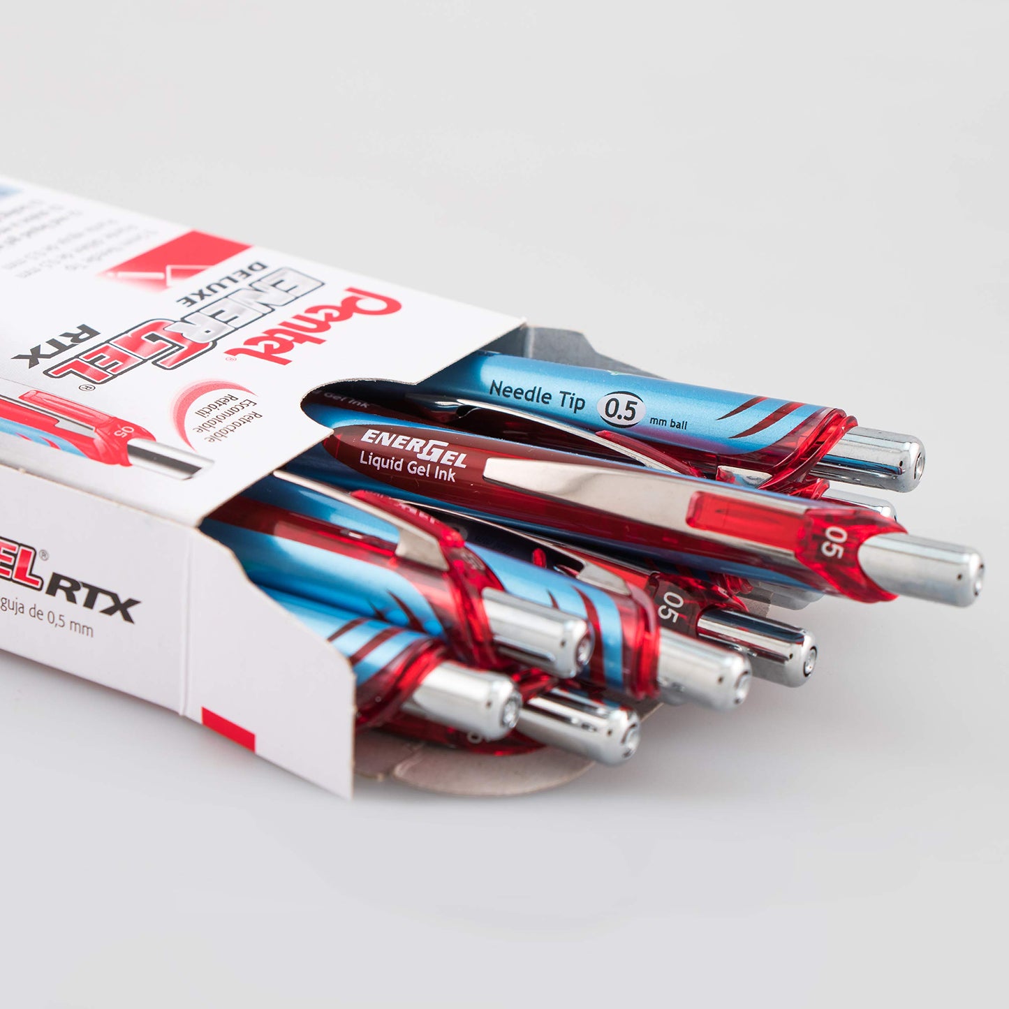 Pentel EnerGel Deluxe RTX Retractable Liquid Gel Pen, Fine Line, Needle Tip, Red Ink, Box of 12