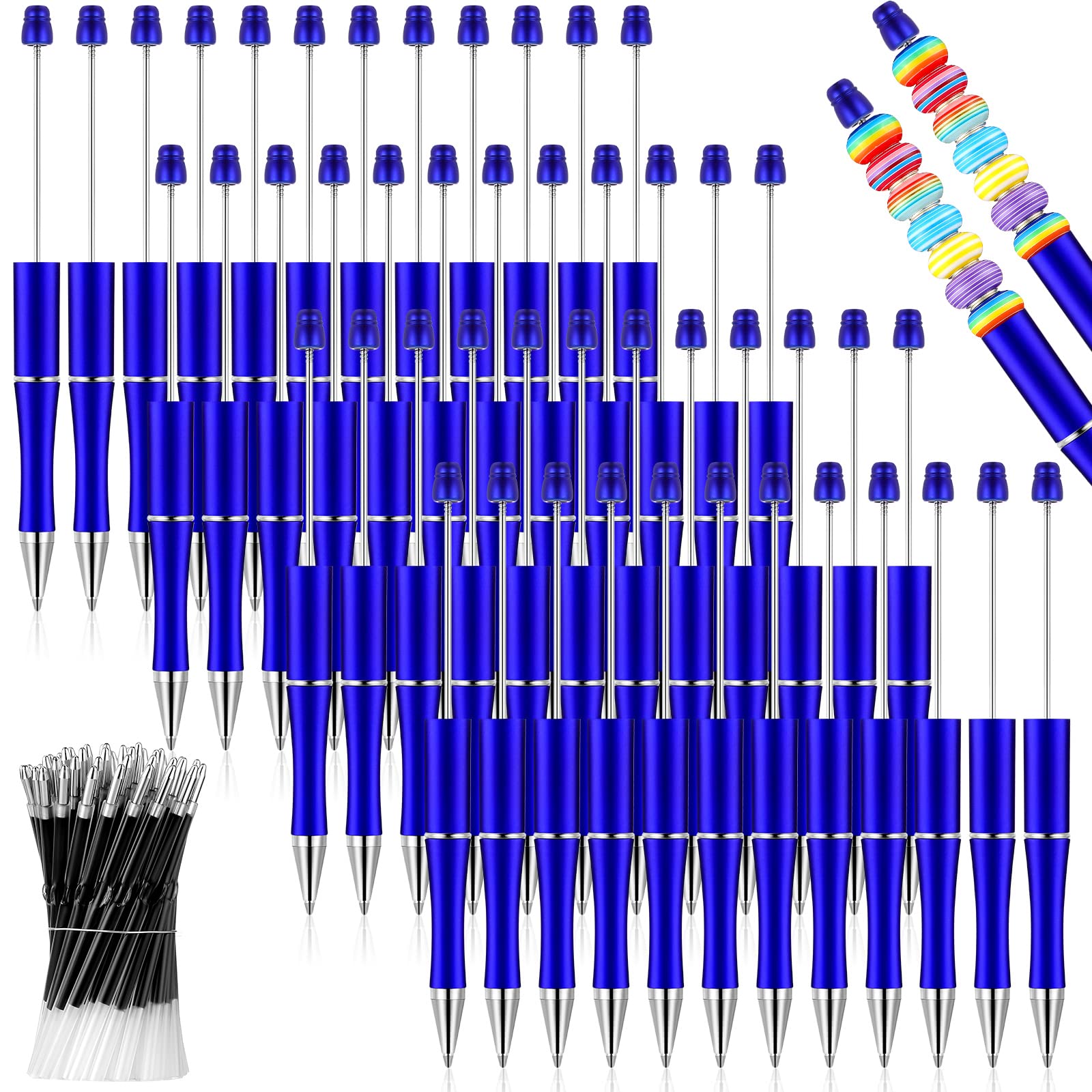 Crtiin 100 Pcs Beadable Pen School DIY Kit,Blue