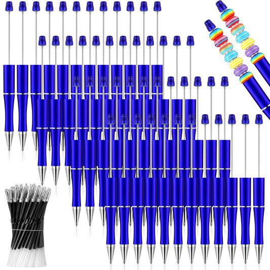 Crtiin 100 Pcs Beadable Pen School DIY Kit,Blue