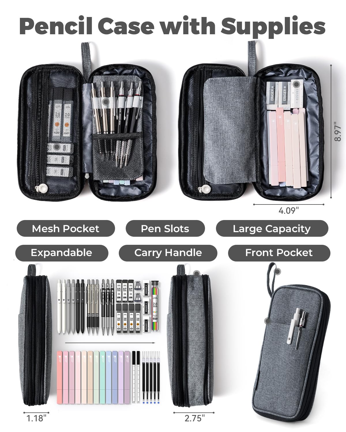 Four Candies School Supplies with Pencil Case, 45ct Black