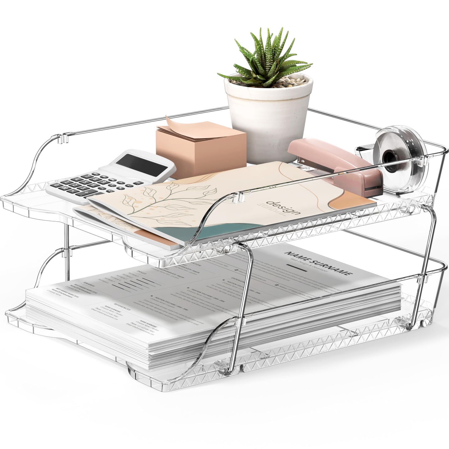 Simple Houseware 2-Tier Stackable Paper Tray for Desk Organizer, Clear