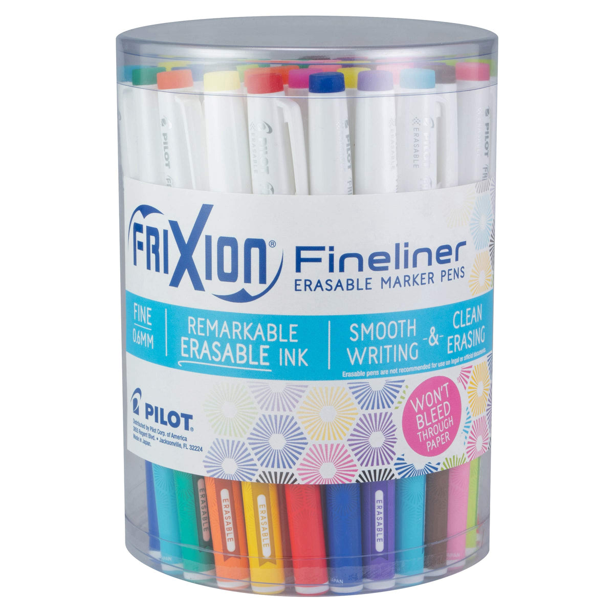 PILOT FriXion Fineliner Erasable Marker Pens, Tub of 36, Assorted Colors