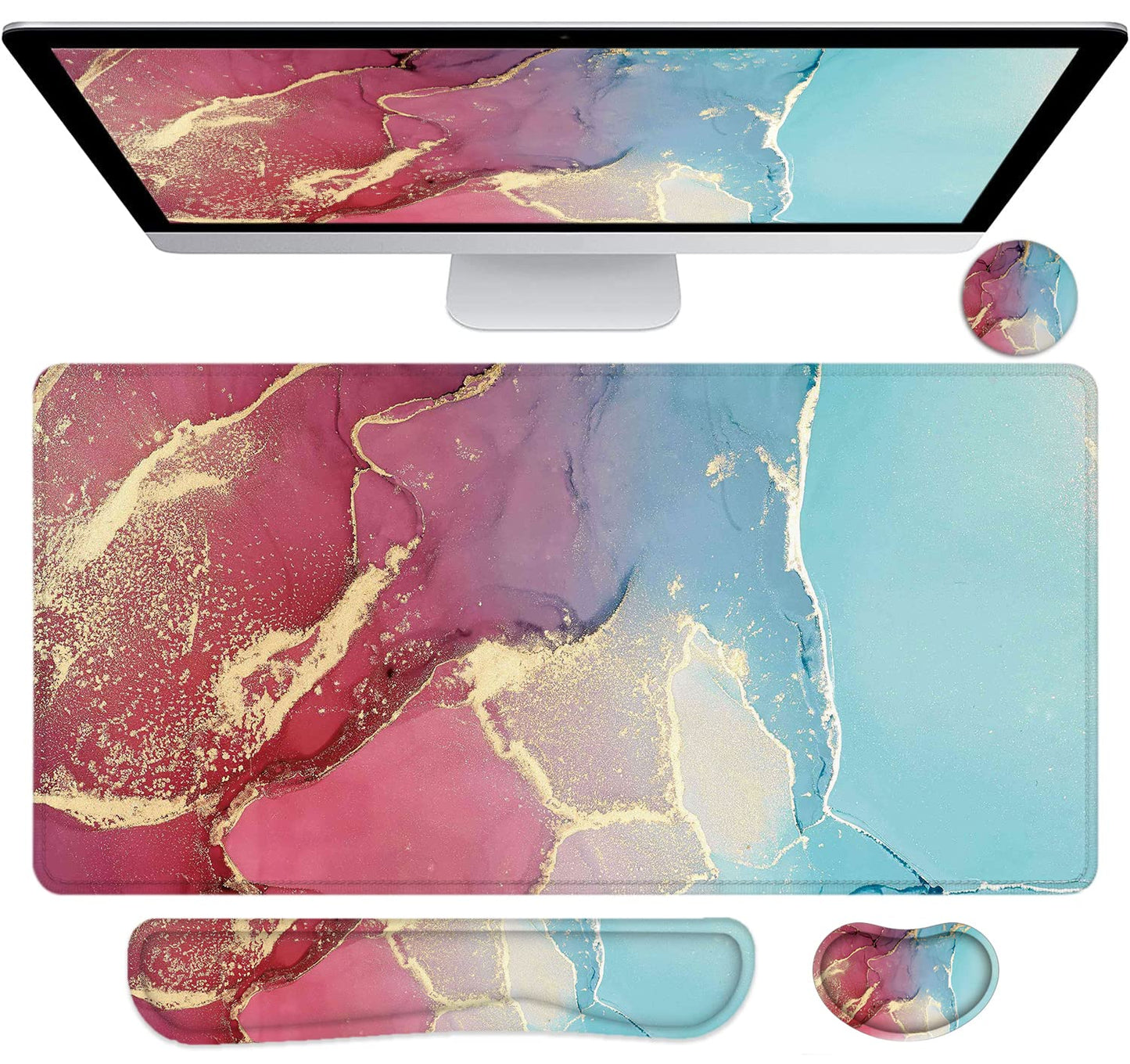 LATEEFAH Large Mouse Pad and Keyboard Wrist Rest, Desk Pad for Keyboard and Mouse, Extended Gaming