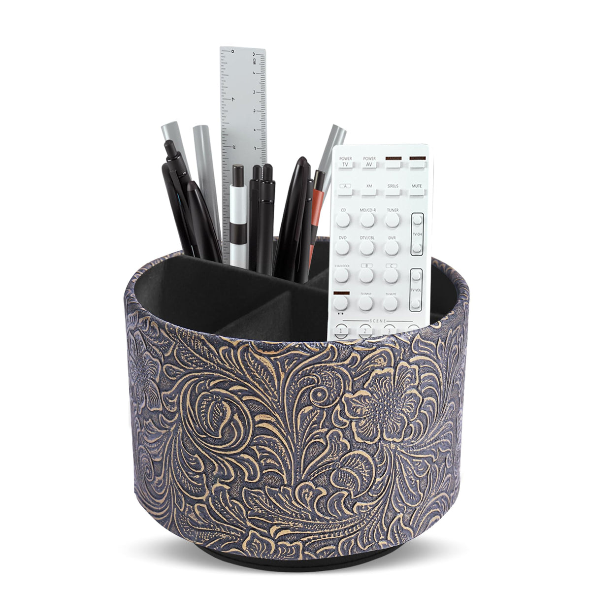 lizimandu Round Leather Art Supply Organizer,Remote Control Holder,360 Degree
