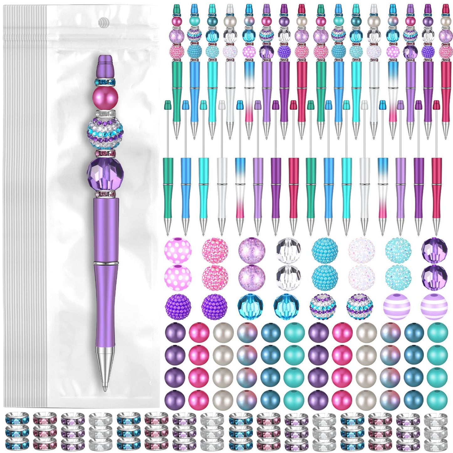 Cholemy 24 Sets Assorted Beads Plastic Beadable Pens, Stylish