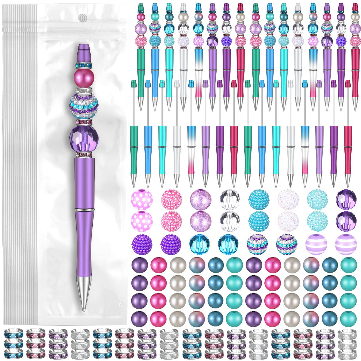 Cholemy 24 Sets Assorted Beads Plastic Beadable Pens, Stylish
