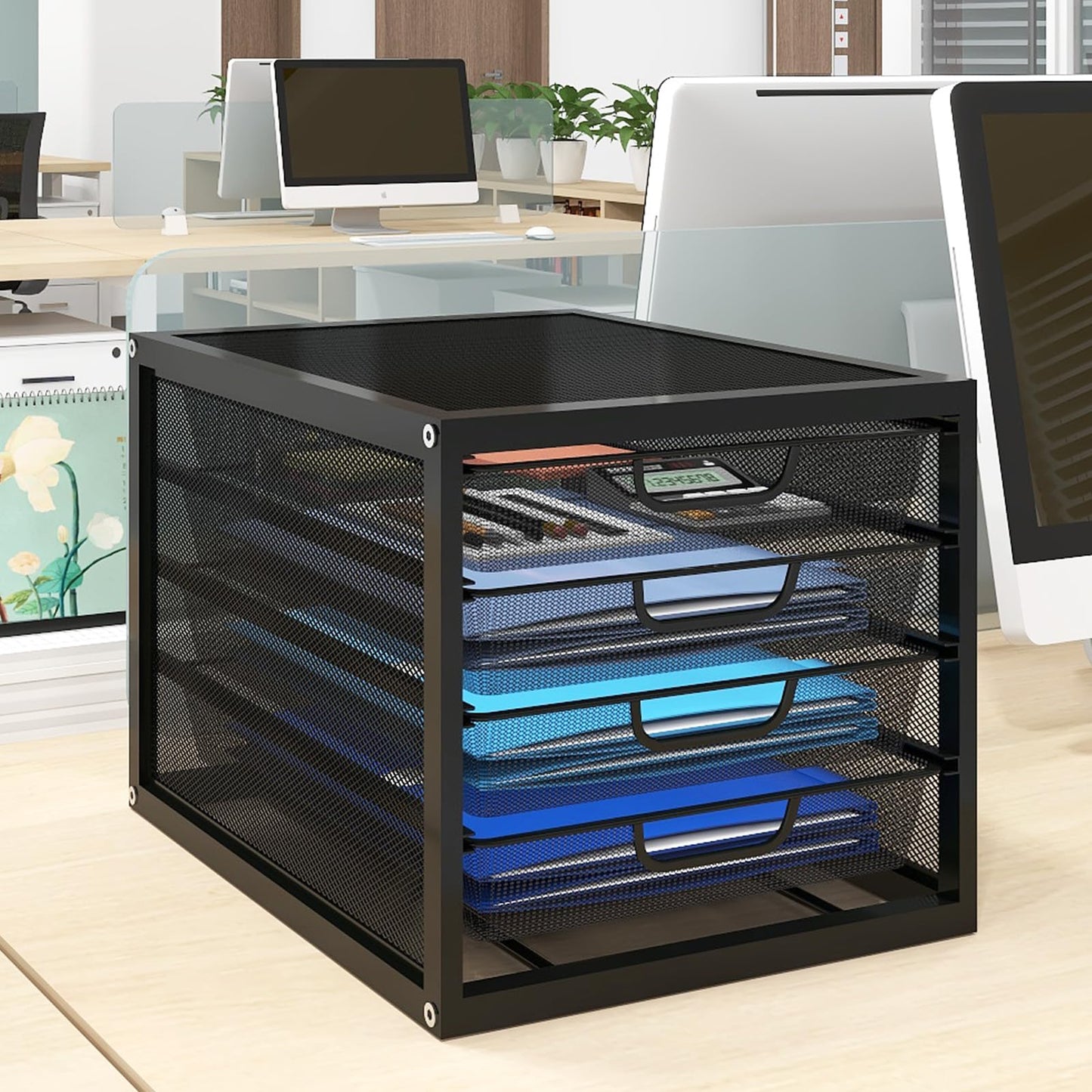 Natwind Mesh Desk Organizer with 4 Tier Sliding Drawers,Black