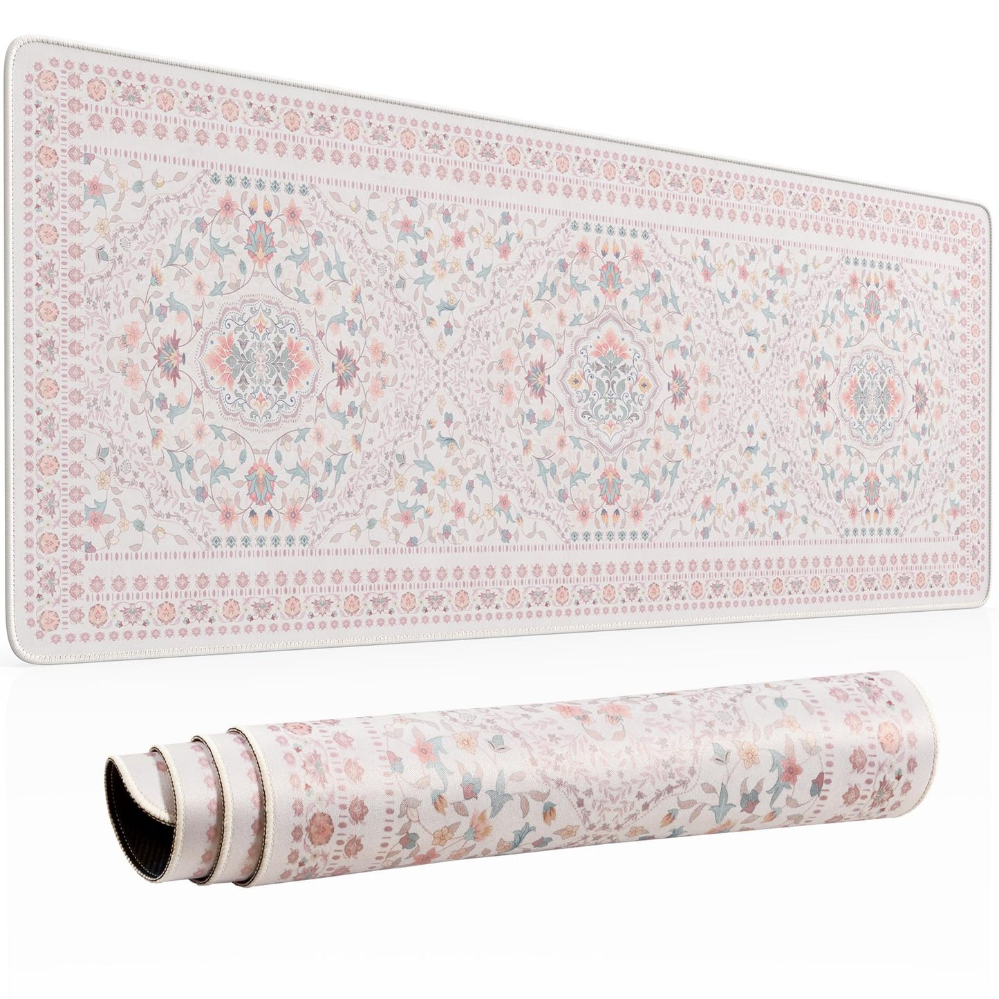HAOCOO Light Pink Floral Mousepad, 31.5" x 11.8" Keyboard Mat for School