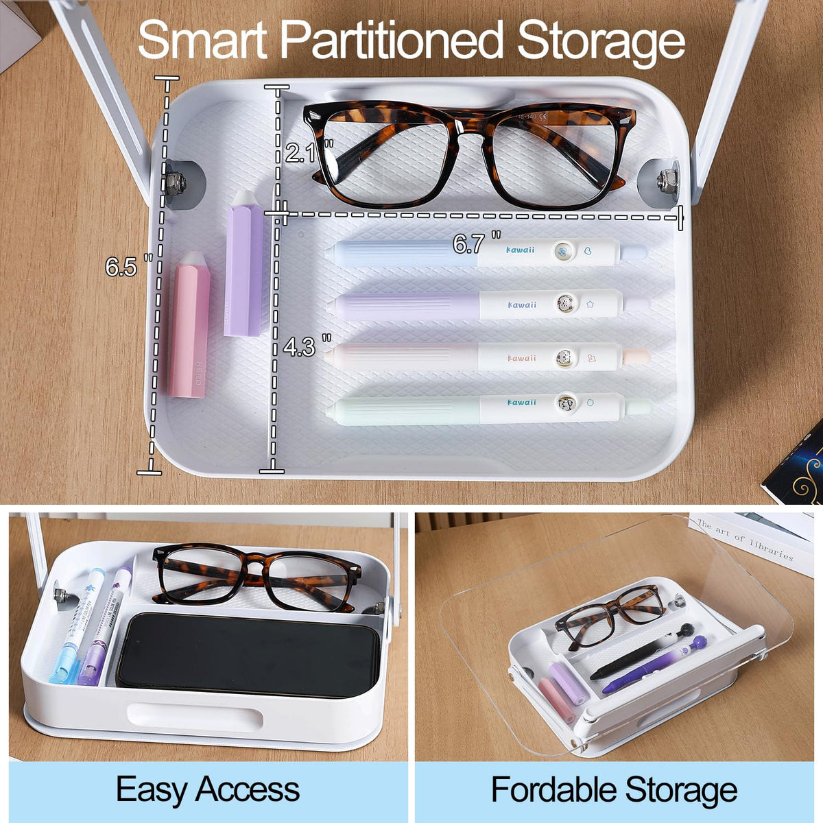 ZOEY Acrylic Book Stand for Reading Adjustable Book Holder with 360 Rotating Base and Storage