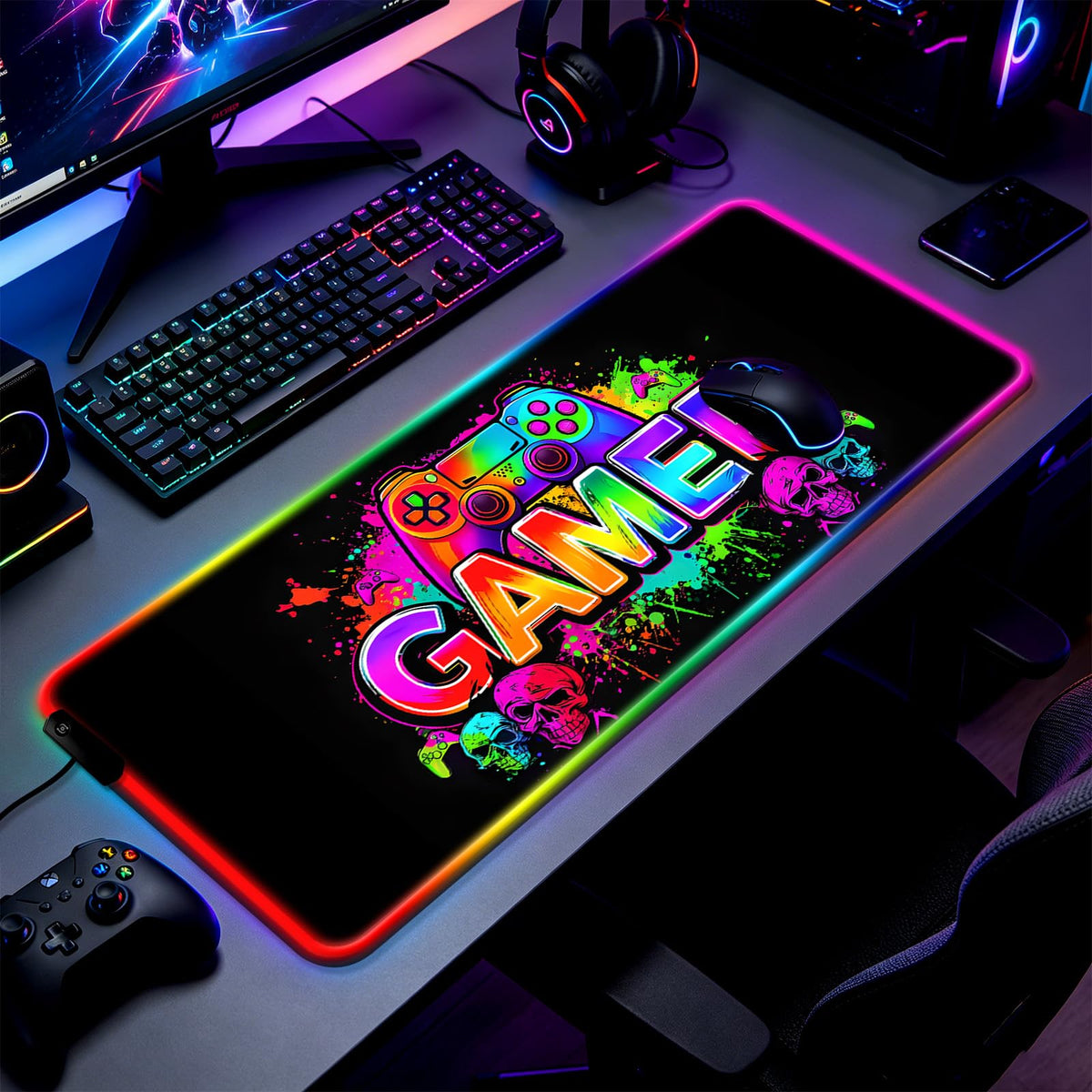 JIANG100 RGB Black Gaming Desk Mat, XL Mouse Pad for Gamer