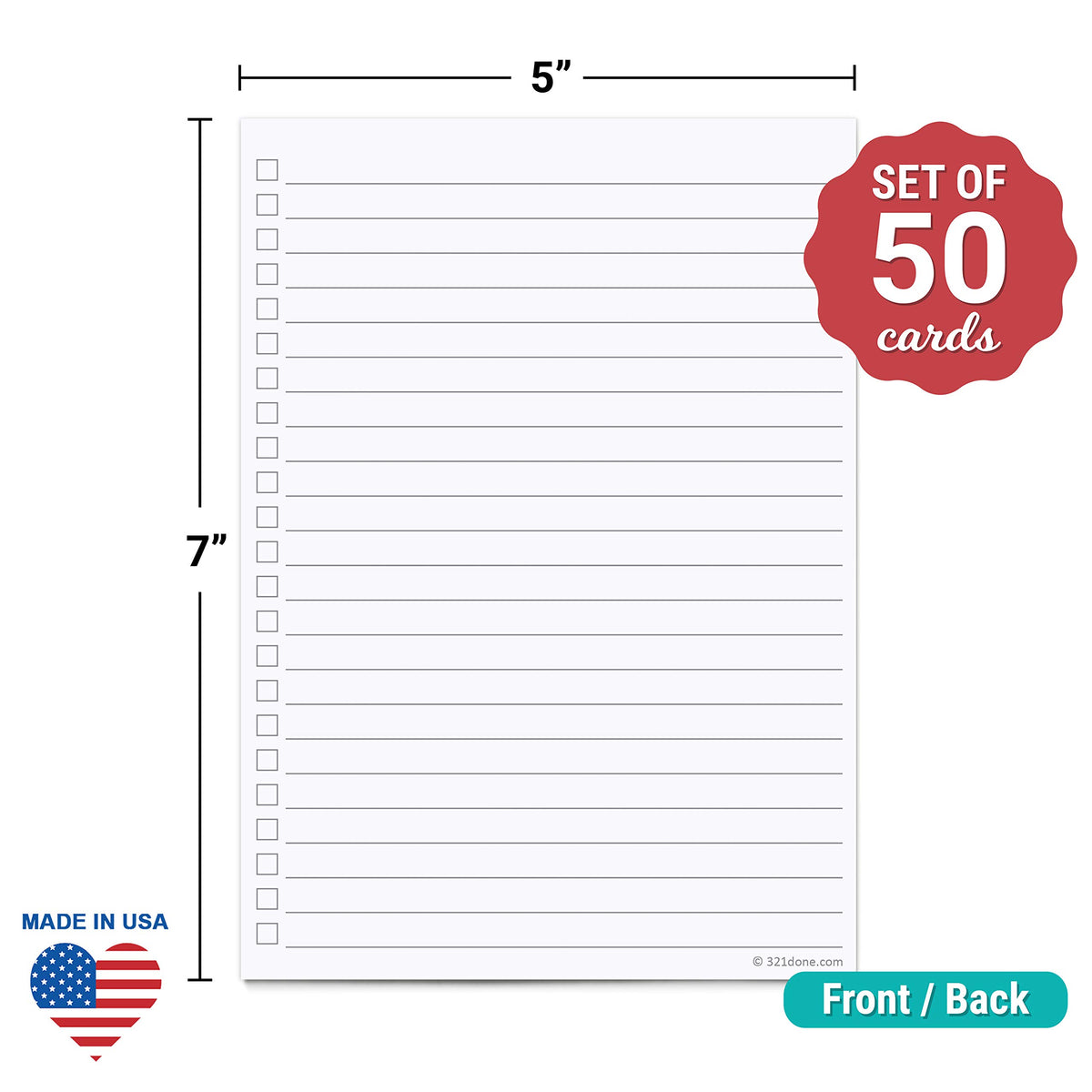 321Done To Do List Cards, Large 5x7, Set of 50, Simple, No Header