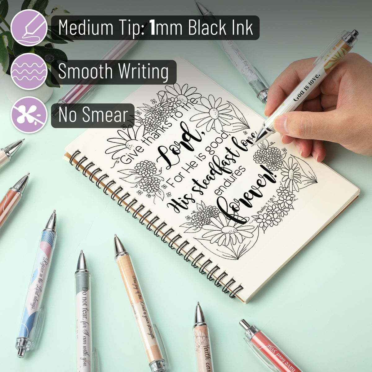 Mr. Pen- Christian Pen Set, 50 Pack, Black Ink, Gradient Ombre