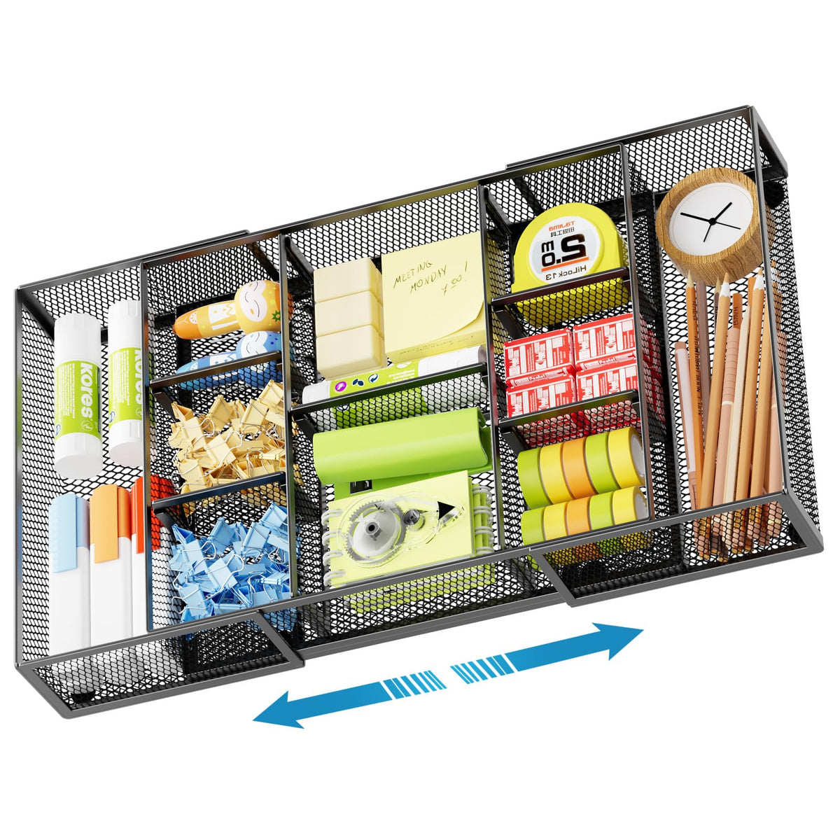 Marbrasse Expandable Desk Drawer Organizer, Mesh Drawer Organizer Tray with 10 Adjustable
