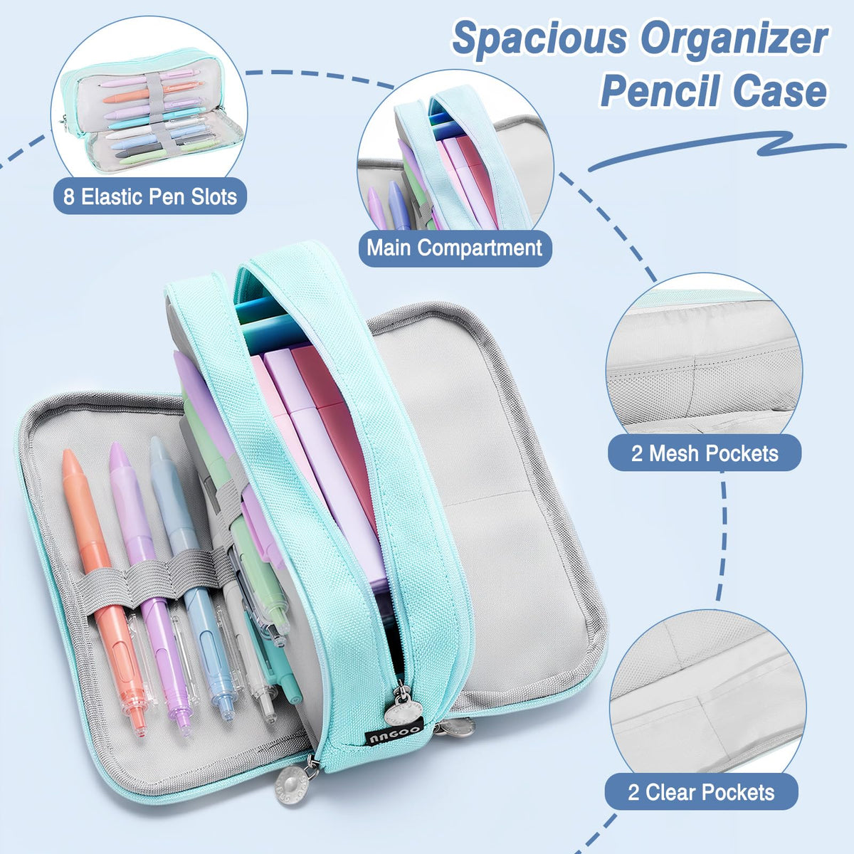 MoKo Pencil Case with Supplies, 59Pcs Aesthetic School Set, Blue