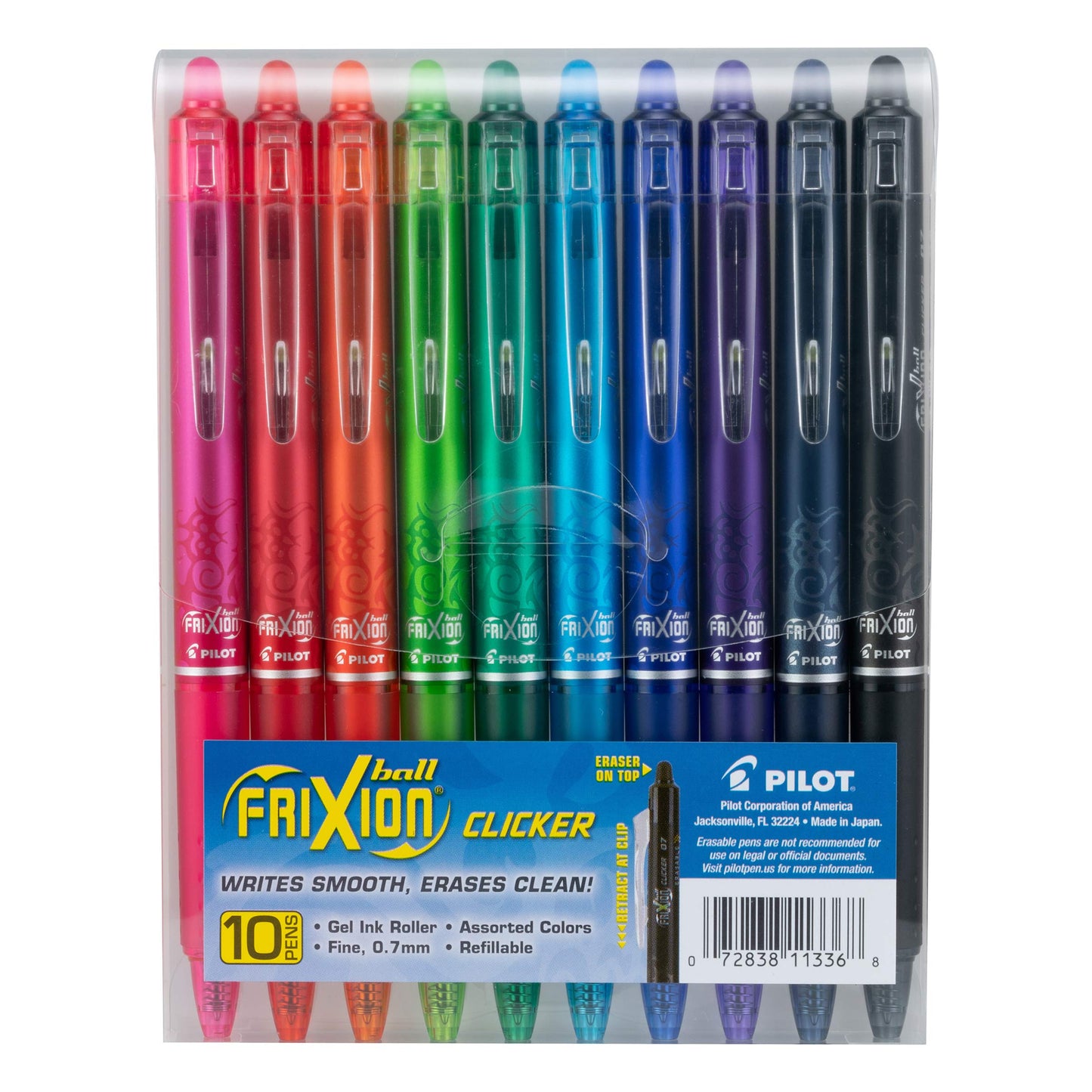 PILOT FriXion Clicker Gel Ink Pens 0.7mm, Assorted Colors, 15-Pack
