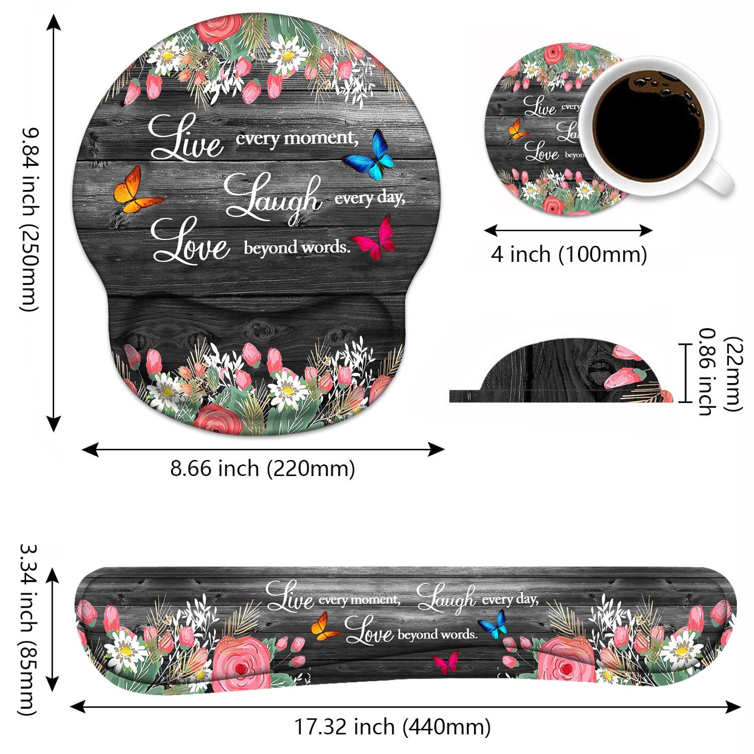 Keyboard Wrist Rest and Mouse Pad Wrist Support Set with Coasters, Ergonomic Gaming Mousepad
