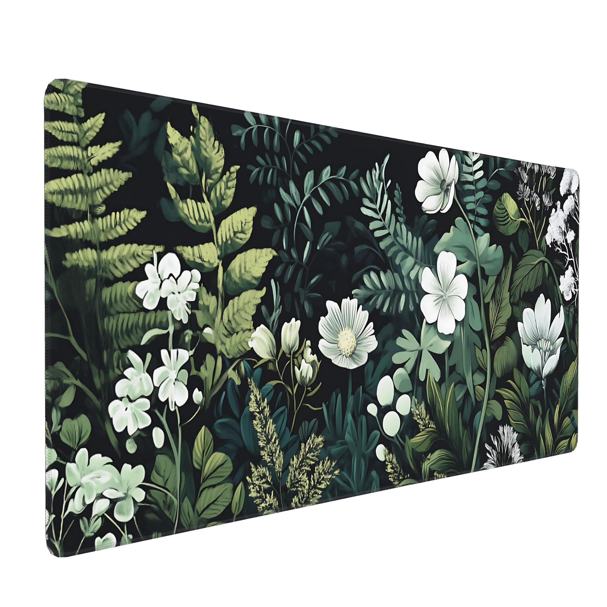 Floral Aesthetic Wildflower Gaming Mouse Pad, Forest Green Moody Forest Desk Mat with Anti-Slip