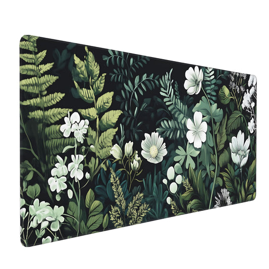 Floral Aesthetic Wildflower Gaming Mouse Pad, Forest Green Moody Forest Desk Mat with Anti-Slip