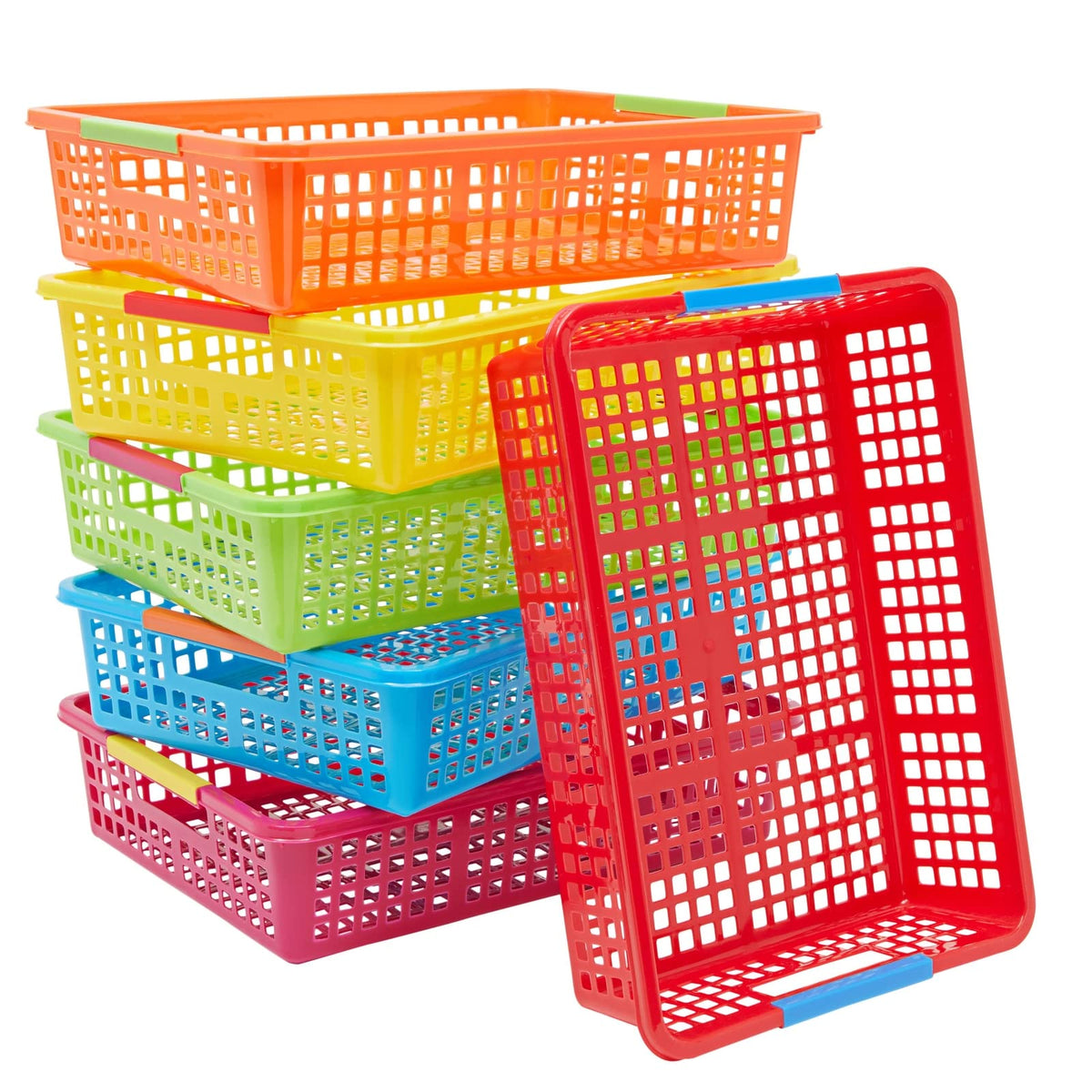 Bright Creations 6 Pack Plastic Turn In Paper Trays for Classroom, Colorful Storage Bin Basket